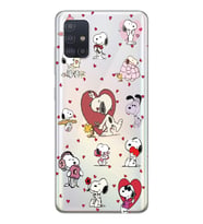 Samsung Galaxy A71 Uyumlu Snoopy ve Kalp Tasarımlı Şeffaf Telefon Kılıfı
