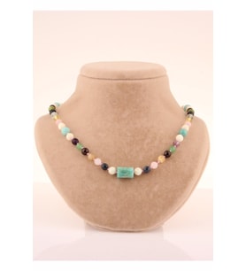 Dumortierit-flori -pembe Kuvars-sitrin-yeşim-lal -kehribar-amazonit-aventurin-sedef-kolye