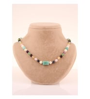 Dumortierit-flori -pembe Kuvars-sitrin-yeşim-lal -kehribar-amazonit-aventurin-sedef-kolye