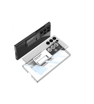 Samsung Galaxy S23 Ultra Uyumlu Kılıf Kamera Korumalı Şeffaf Tasarımlı Zore Lego Standlı Kapak (Koyu Yeşil)