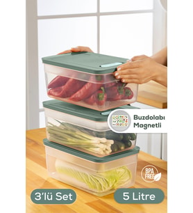 3'lü Ayarlı Sebze Ve Meyve Saklama Kabı Yeşil 5 Litre