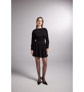Beli Korse Görünümlü Vatkalı Mini Jade Elbise Siyah