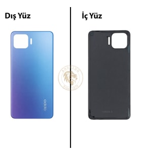 Oppo KAPAK Reno 4 Lite Mavi Arka Kapak Arka Cam Batarya Kapağı Lazer Kesim Kapak Pil Kapağı Back Cover