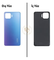 Oppo KAPAK Reno 4 Lite Mavi Arka Kapak Arka Cam Batarya Kapağı Lazer Kesim Kapak Pil Kapağı Back Cover
