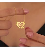 Kişiye Özel 925 Ayar Gümüş Şeytan Kalp Figürlü İsim Kolye (Gold)