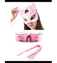 Fantezia Night Fantezi Deri Pembe Kedi Maske Kelepçe Kırbaç Seti ( 3'lü set) TG275368