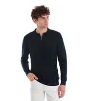 Lacivert Regular Fit Jakarlı Polo Yaka Yünlü Triko Kazak