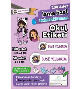 Aphmau Temalı Kişiye Özel İsimli Defter Kalem Okul Etiketi, Yırtılmaz PVC Etiket (Beyaz)