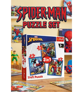Trefl 3'ü 1 Arada Eğitici Puzzle Seti 20+36+50 Parça Çocuk Zeka Geliştirici Örümcek Adam Yapboz