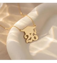 Mezuniyet Şapkası Detaylı İsim Yıl Kolye 925K Gümüş (Gold)