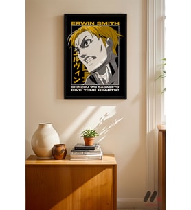 Attack on Titan Erwin Smith Anime Poster, Siyah Çerçeveli Duvar Tablosu - Anime