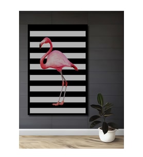 Çerçeve Görünümlü Dekoratif Ahşap Kare Pembe Flamingo Çizgiler Arasında Tablosu Ev/Ofis/İşyeri Tablo