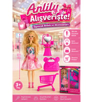 Anlily Alışverişte Aksesuarlı Oyuncak Bebek Seti 30 cm - Alışveriş Arabalı Hareketli Kız Çocuk Oyuncağı