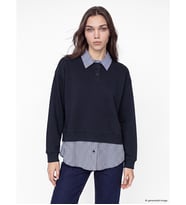 LCW Modest Lacivert Polo Yaka Ekose Kadın Sweatshirt Tunik