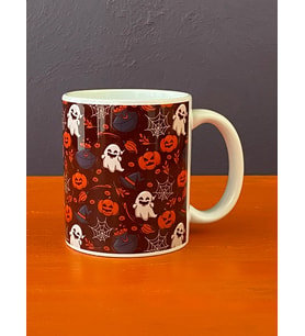 Karışık Desenli Siyah Zeminli Halloween Kupası, Cadılar Bayramı Kupası