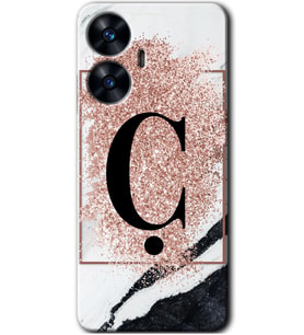 Realme C55 Kılıf HD Desen Baskılı Kılıf - Pembe Mermer Desenli Ç Harfi