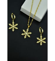 925 Ayar Gümüş Gold Kaplama Singapur Zincir Opal Kar Tanesi Kadın Kolye Ve Küpe Set