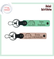 Seyahat Tutkunlarına Kişisel Hatıra, Karavan Desenli Anahtarlık 2’li Set, Açık Yeşil-Yavru Ağzı