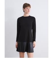 LCW Comfort Siyah Bisiklet Yaka Pileli Mini Elbise