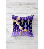 Mavi Geometrik Desenli Çift Tarafı Baskı Gizli Fermuarlı Yastık Kılıfı Kırlent Koltuk Yastık Kılıfı (Lacivert)