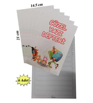 Güzel Yazı Defteri Küçük Boy 14,5x21 cm 24 Yaprak 6 Adet Klavuzlu Standart Çizgili Yazı Defteri Dik Temel Harflerle 1. Sınıf (Karışık)