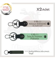 Motorcu Tarzına İsim Plaka ve 0 Rh (-) Kan Grubu Yazılı Hediyelik x2 Anahtarlık Set, Yeşil-Pudra-Ysl (Çok Renkli)