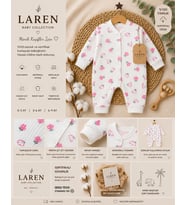 Laren Baby %100 Pamuk Çiçek Desenli Bebek Tulumu