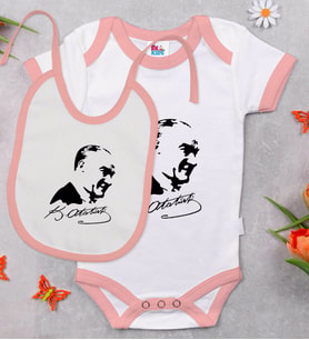 BK Kids Atatürk Temalı Pembe Bebek Body Zıbın ve Mama Önlüğü Hediye Seti-26