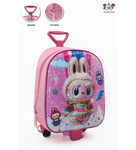 Bulut Labubu Çekçekli Anaokulu Çantası - Çocuk Çanta - Kreş Çantası - Labubu Çanta (Pembe)