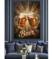 İki Bira Bardağı Ve Cheers Dekoratif Kanvas - Mdf Ahşap Tablo