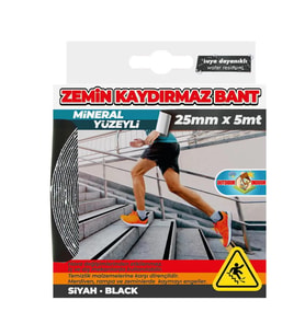 Mineral Yüzeyli Siyah Zemin Kaydırmazlık Bandı 25mmx5mt