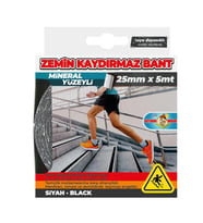 Mineral Yüzeyli Siyah Zemin Kaydırmazlık Bandı 25mmx5mt