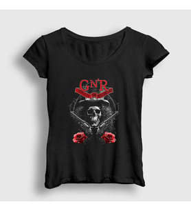 Presmono Kadın Siyah Skull Slash Guns N' Roses T-Shirt 57036tt
