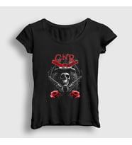 Presmono Kadın Siyah Skull Slash Guns N' Roses T-Shirt 57036tt