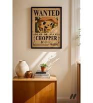 One Piece Chopper Wanted Poster, Siyah Çerçeveli Duvar Tablosu - Anime Severlere Özel