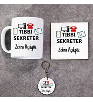 Tıbbi Sekreter Kupa Bardak Altlık ve Anahtarlık Hediye Seti (Model 1)