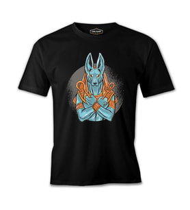 Egyptian God Anubis in Blue Color Siyah Erkek Tshirt