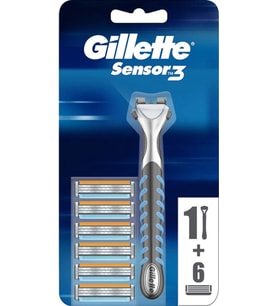 Gillette Sensor3 Tıraş Makinesi - 3 Bıçaklı, Kayganlaştırıcı Bant ve Oynar Başlık ile, 1 Adet + 6 Ye