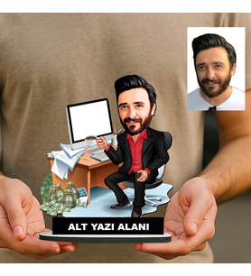 Kişiye Özel Banka Çalışanı Karikatürlü 18 cm MDF Masaüstü Biblo - Banka Çalışanı Hediyesi İş Arkadaşına ve Meslek Sahibine Hediye