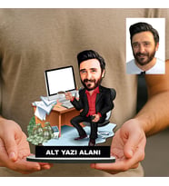 Kişiye Özel Banka Çalışanı Karikatürlü 18 cm MDF Masaüstü Biblo - Banka Çalışanı Hediyesi İş Arkadaşına ve Meslek Sahibine Hediye