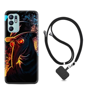 Oppo Reno 6 Kılıf Silikon Boyun Askılı İpli Desenli Silikon Karga 1616