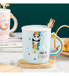 Livava Yıldızlı Panda Seramik Kupa, Mavi, 10x8,5