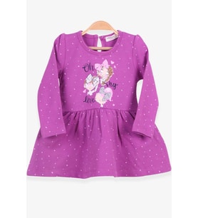 Breeze Kız Çocuk Uzun Kollu Elbise Bebek Baskılı Desenli 1-4 Yaş, Mor