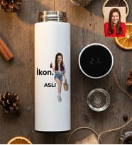 Kişiye Özel Karikatürlü İkon Filtreli Dijital Göstergeli Termos Doğum Günü Hediyesi