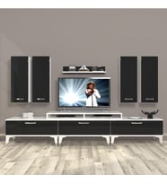 Decoraktiv Ekoflex 8D Slm Silver Tv Ünitesi Tv Sehpası - Beyaz Siyah (Siyah - Beyaz)