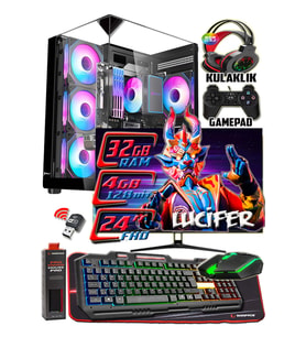 WarboX LUCİFER 24" Monitör i5 4570s 32gb Ram 256gb Ssd 250gb Hdd Rx580 DDR5 8GB E.Kartı Gaming PC (Siyah)
