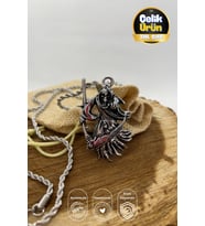 Paslanmaz Çelik Madalyon Azrail Figür Gümüş Rengi Parlak Kararmaz Çelik Kolye Unisex Kolye