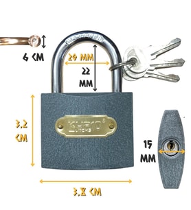Kupa Asma Kilit Gri 38 mm. - 3 Anahtarlı