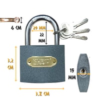 Kupa Asma Kilit Gri 38 mm. - 3 Anahtarlı