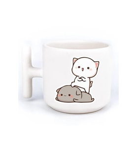 Mochi Cat Sevimli Aşk Sevgilli Eş El Yapımı T Kulplu Fincan